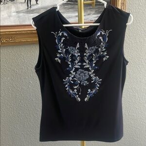 White House Black Market Black and Blue Blouse Elegant Design tank medium